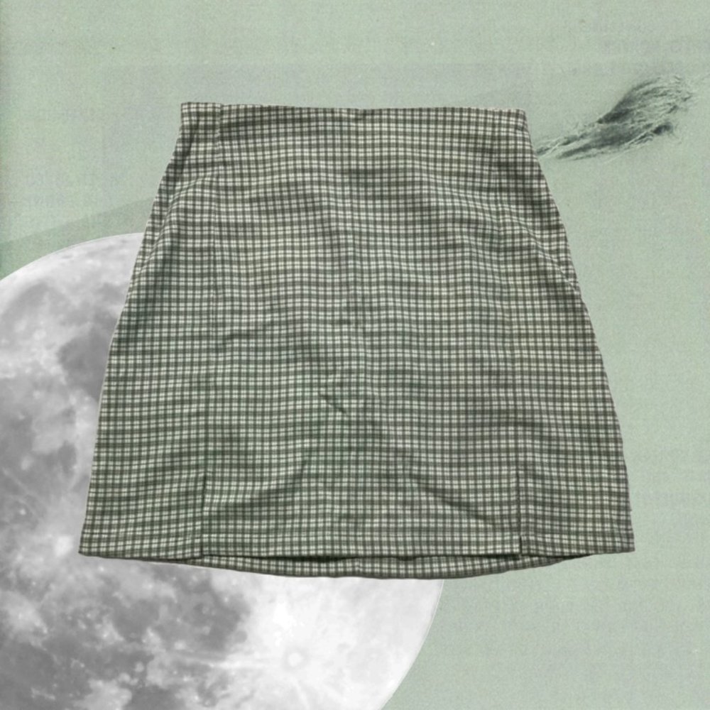 John Galt Green and White Plaid Cara Skirt